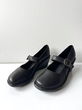 Born Black Pebbled Leather Comfort Mary Jane Mid-Wedge Heel Shoes Size 8.5M